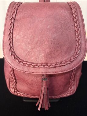 Braided Flap Mini Backpack in Dusty Rose